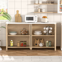 Veikous 60" Sideboard Faux Marble Top, Fluted 4-door Buffet Cabinet with Adjustable Shelves Storage