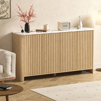 Veikous 60" Sideboard Faux Marble Top, Fluted 4-door Buffet Cabinet with Adjustable Shelves Storage