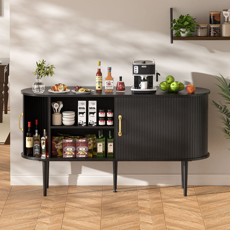 Veikous 54.3" Tambour Sideboard, Modern Buffet Cabinet with Sliding Doors, Console Cabinet for Bedroom Hallway Entryway