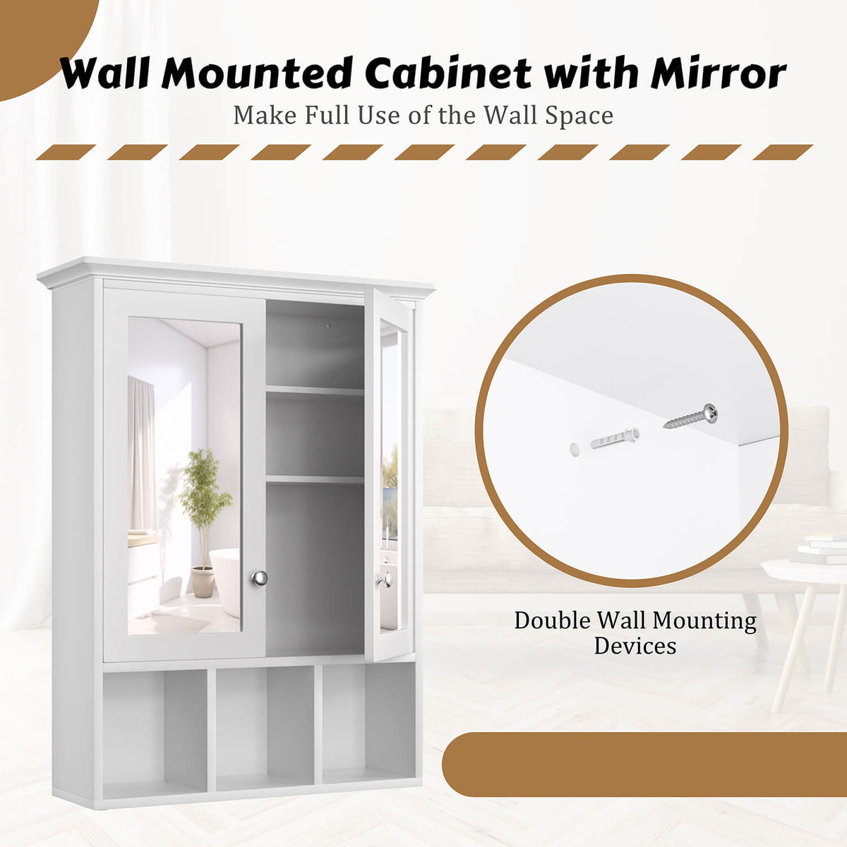 Veikous Bathroom Medicine Cabinet with Mirror, Wall Mounted Storage