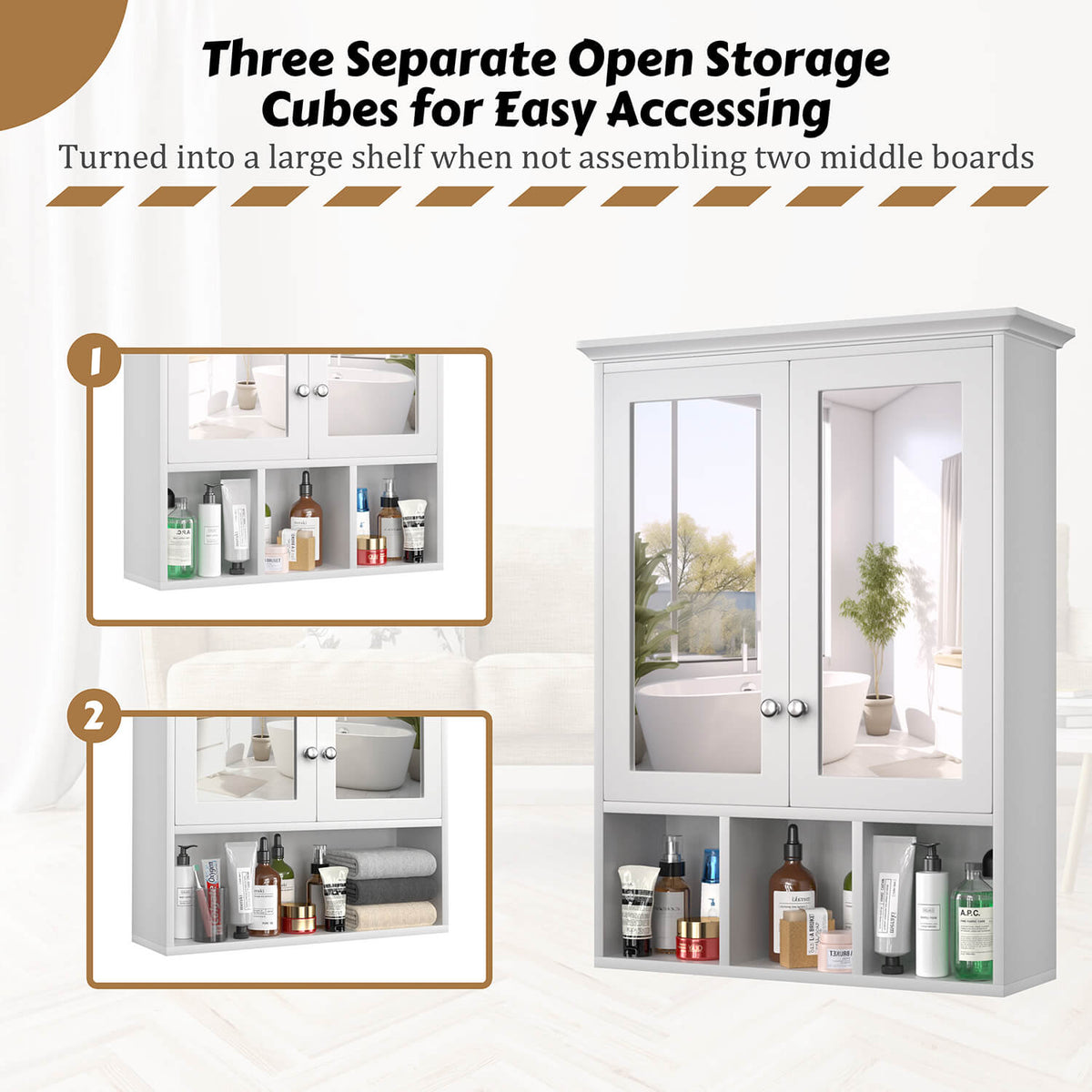 Veikous Bathroom Medicine Cabinet with Mirror, Wall Mounted Storage