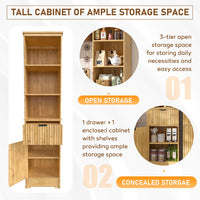 slim storage cabinet with open shelves, a drawer
