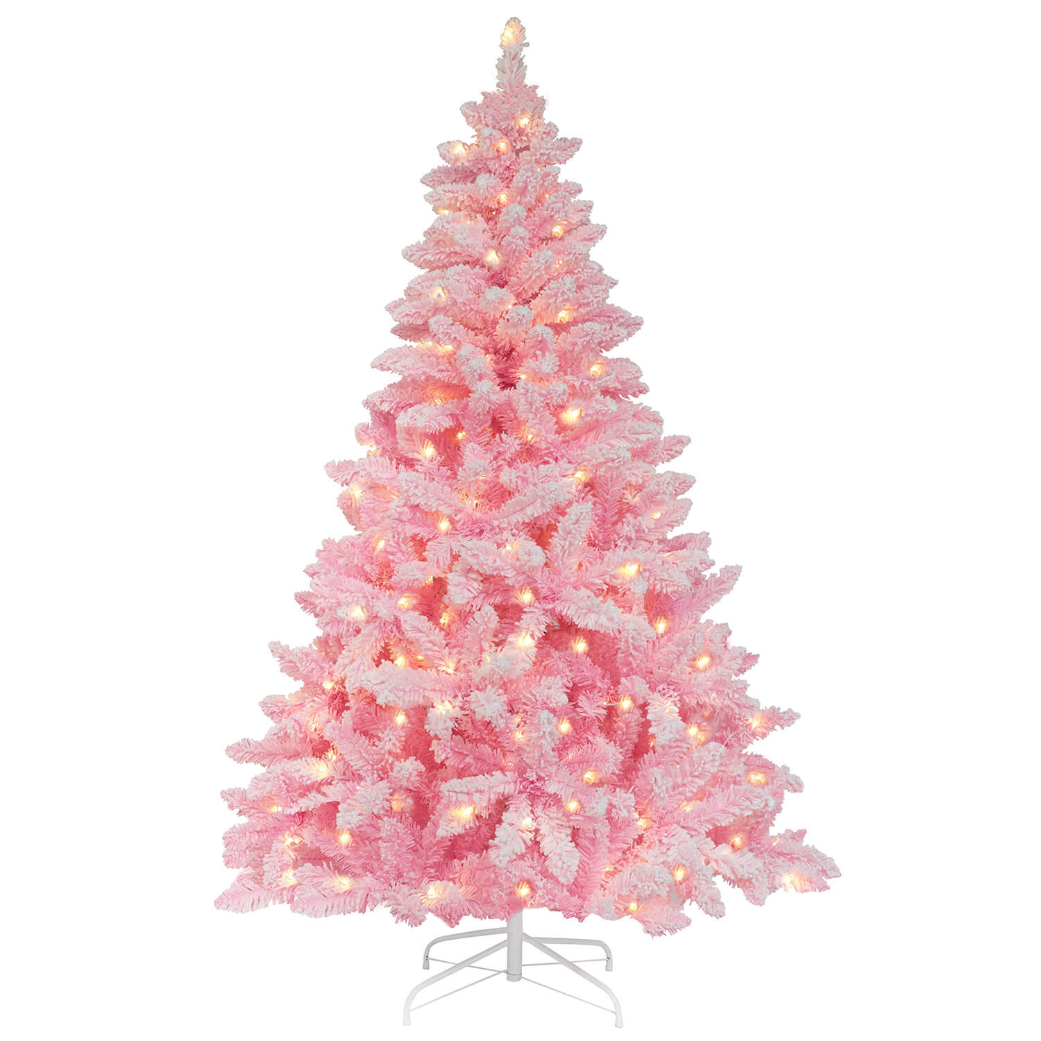 Pink Flocked Christmas Tree, 6ft Artificial Tree with Lights – Veikous