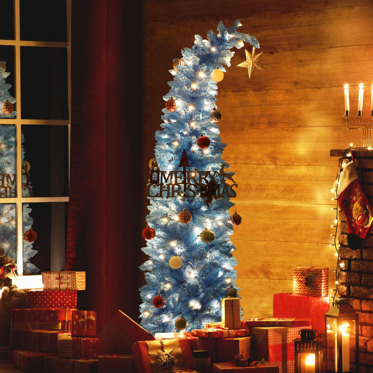 Playful Artificial Blue Christmas Tree with Curved Shape