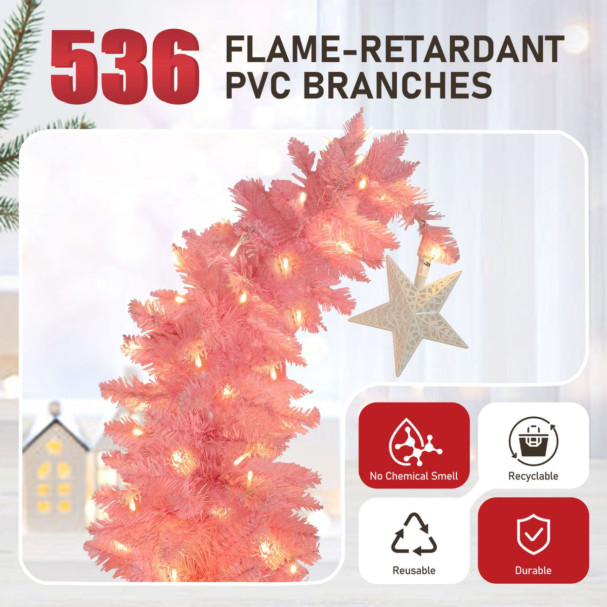 Pre-Lit Christmas Tree with Flame-Retardant PVC Branches