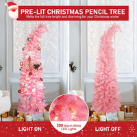 6FT Pencil Christmas Tree, Pre-Lit Artificial Pink Tree