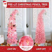 6FT Pencil Christmas Tree, Pre-Lit Artificial Pink Tree