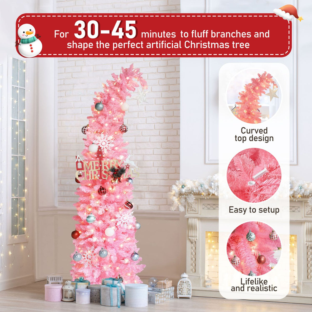 Curved Top Artificial Christmas Tree for Holiday Decoration 