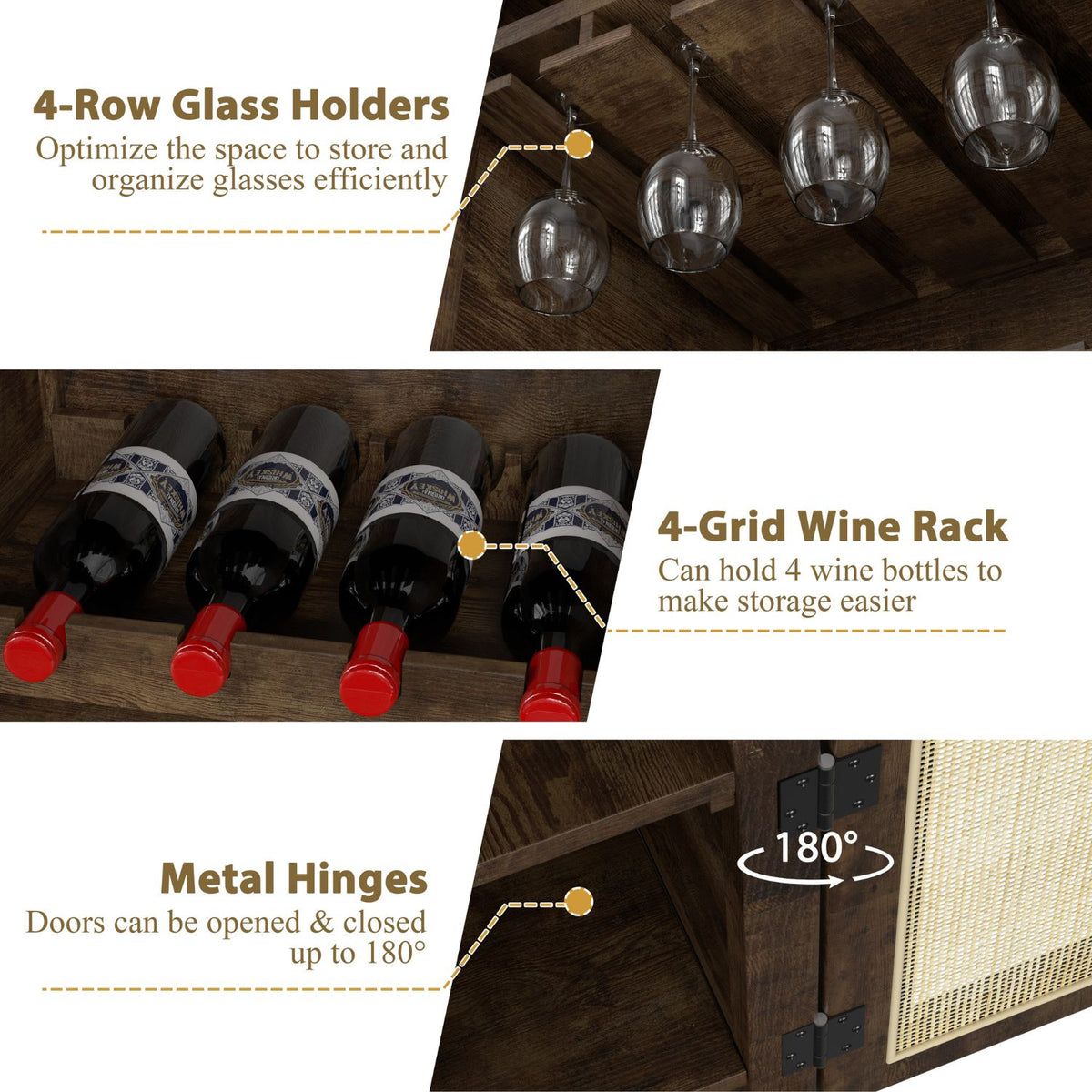 Coffee Bar Storage Cabinet with Glass Holders and Wine Rack