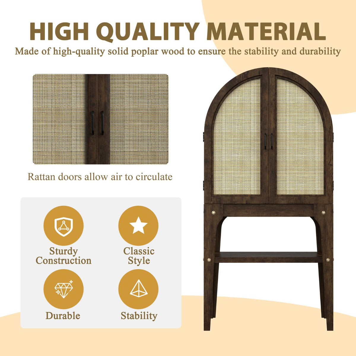 High Quality Wine Cabinet with Rattan Doors