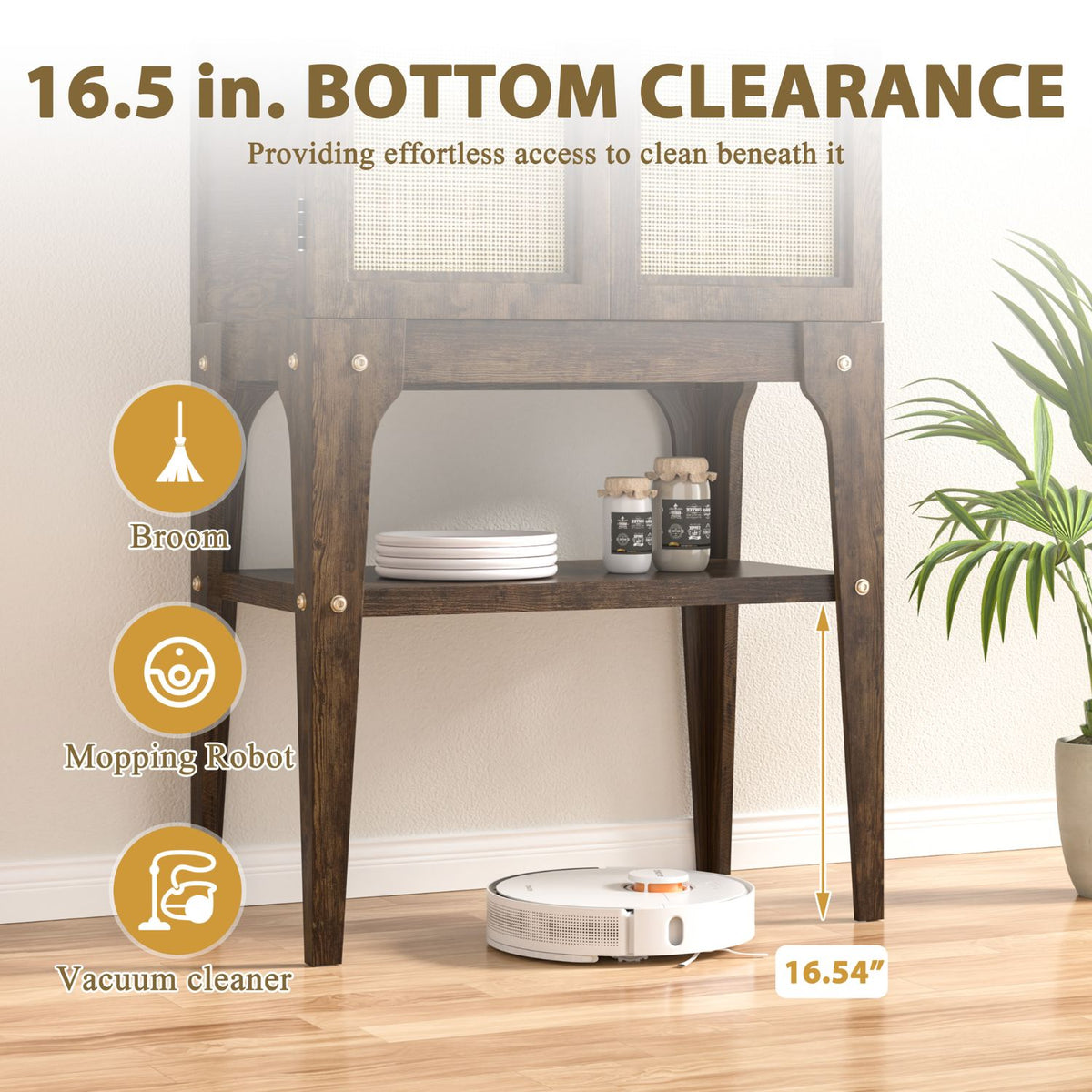 Easy to Clean Liquor Cabinet with 4 16.5" Legs