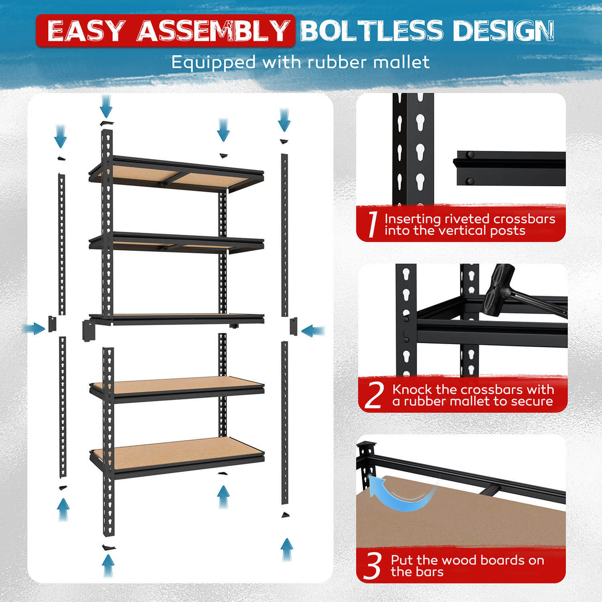 Easy assembly metal garage shelf
