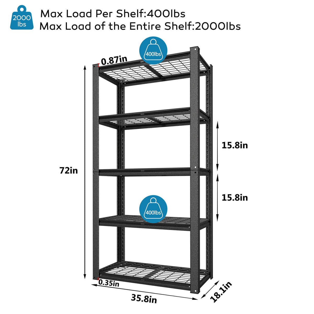 Veikous 5-Tier Heavy Duty Wire Rack, Industrial Steel Shelving for Storage, Black