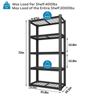 Veikous 5-Tier Heavy Duty Wire Rack, Industrial Steel Shelving for Storage, Black