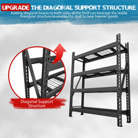 4 tier heavy duty storage shelving with diagonal support structure