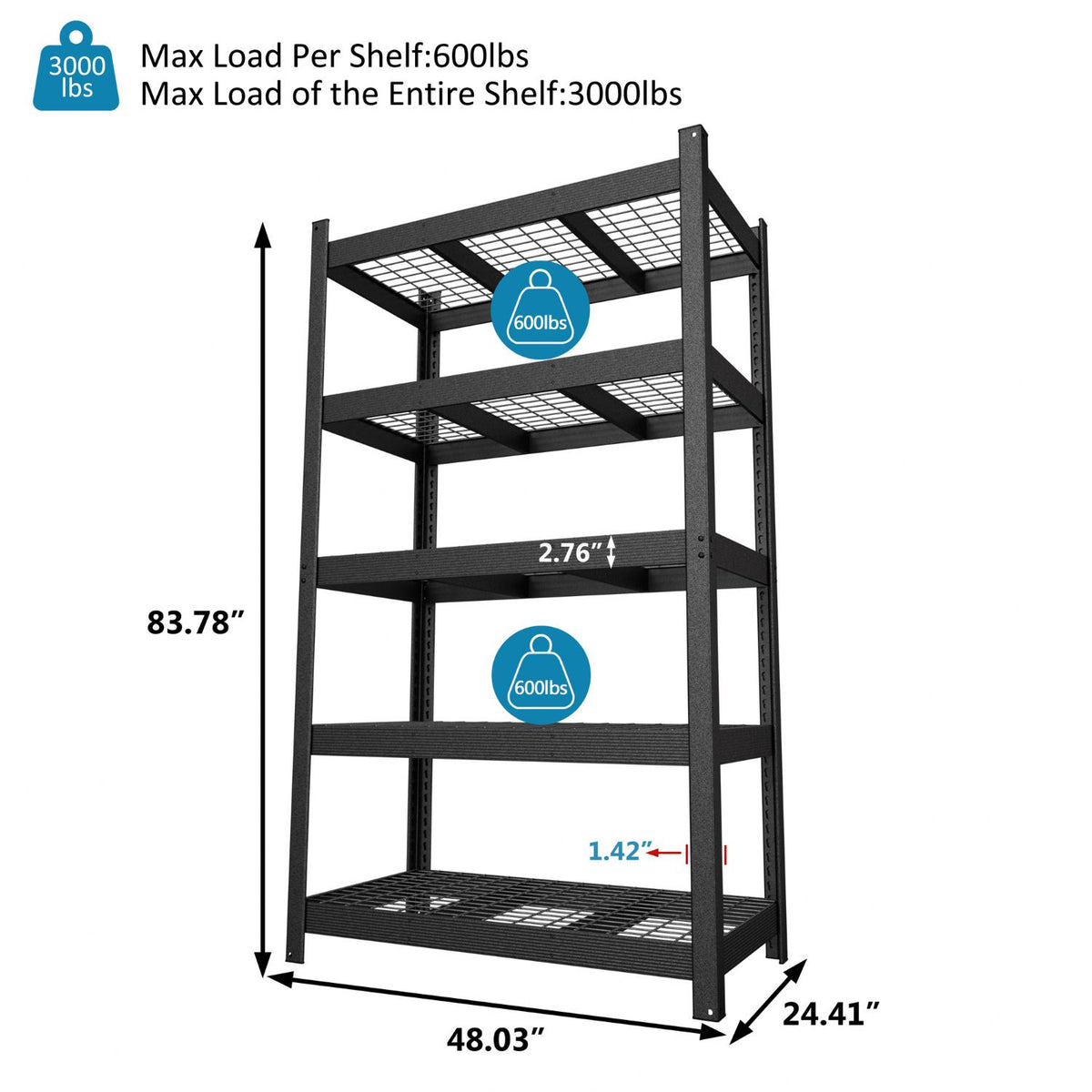 3000lbs Capacity Storage Rack with Metal Construction