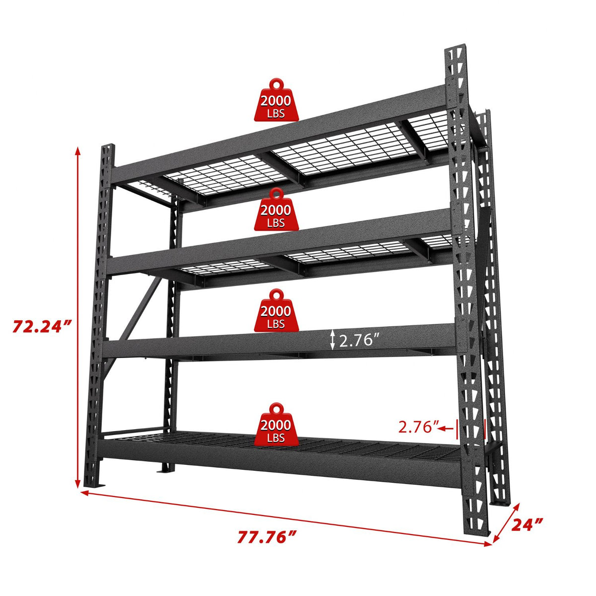 Metal Storage Shelves, 77.76" W x 24" D x 72.24" H