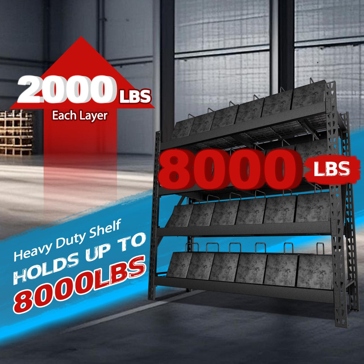 Heavy Duty Shelves, 2000 Capacity Per Tier