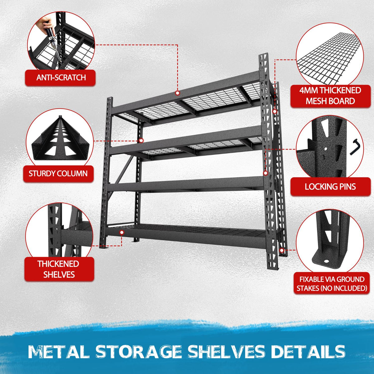 Veikous Shelving Unit with Thickened Metal Construction