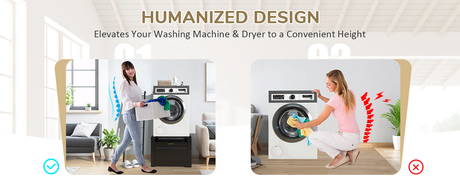 The washer pedestal elevates your washing machine & dryer to a convenient height