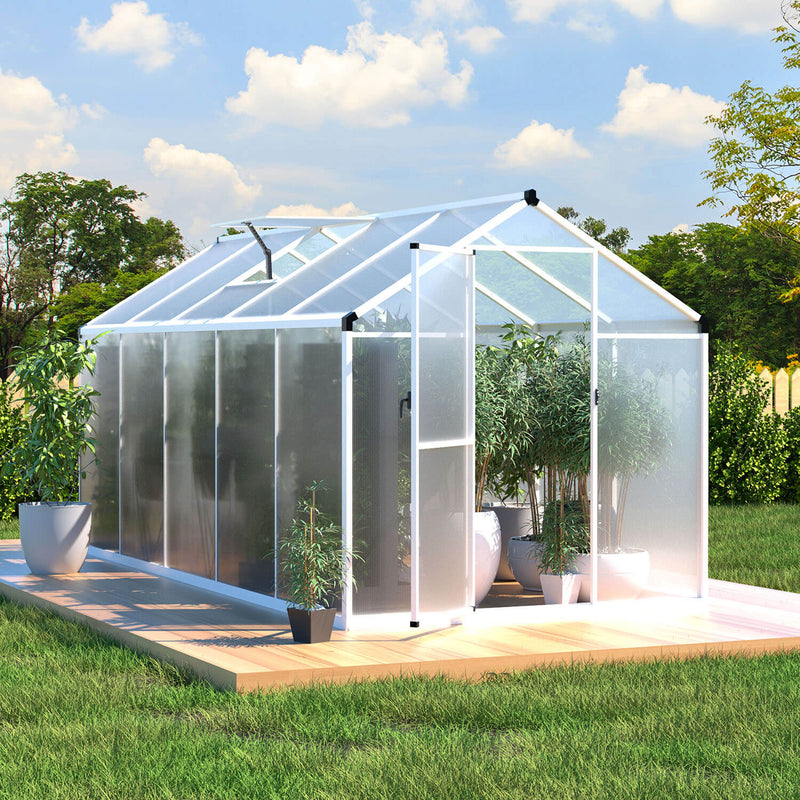 6x10 Polycarbonate Greenhouses for Backyard, Heavy Duty Aluminum Frame with Vents, White
