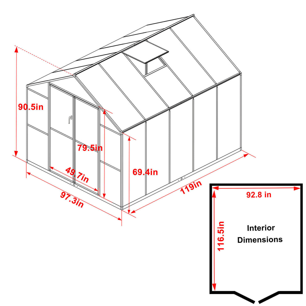 Veikous 8x10 FT Backyard Greenhouses, Walk in Greenhouse with Aluminum Frame, Polycarbonate Greenhouse Kits with Roof Vent