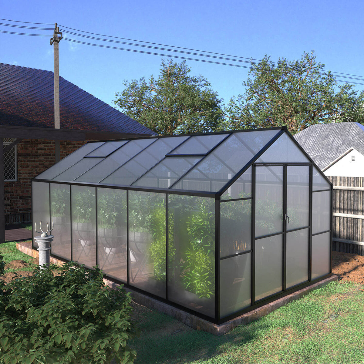 Veikous 8x10 FT Backyard Greenhouses, Walk in Greenhouse with Aluminum Frame, Polycarbonate Greenhouse Kits with Roof Vent