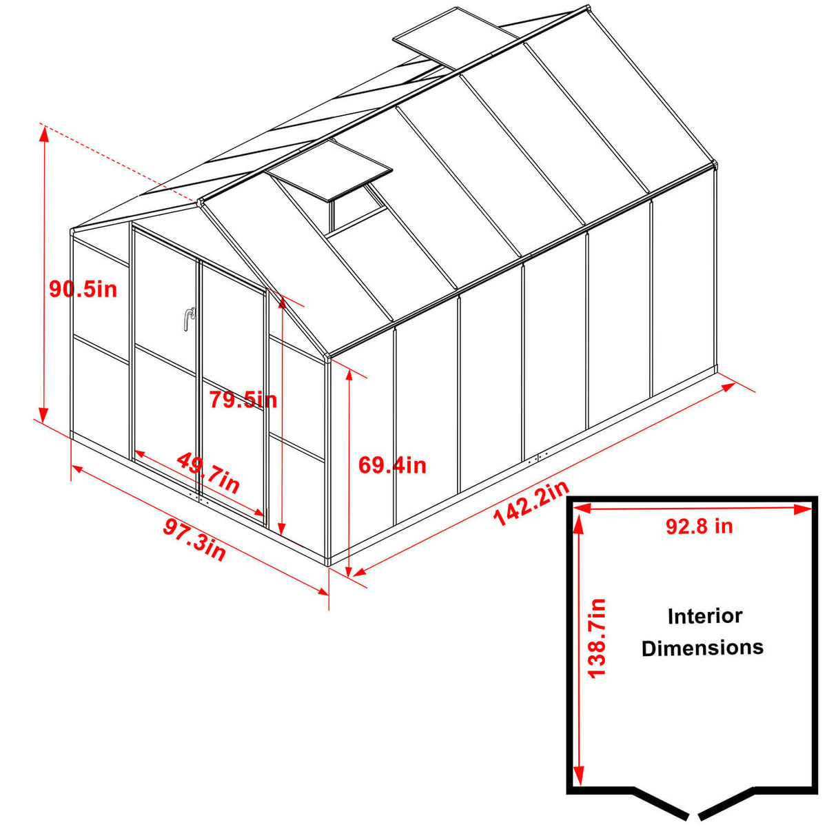 Veikous 8x10 FT Backyard Greenhouses, Walk in Greenhouse with Aluminum Frame, Polycarbonate Greenhouse Kits with Roof Vent