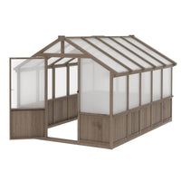 Wooden greenhouse with multi-layer polycarbonate panels