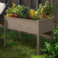 VEIKOUS Elevated Planter Box, Wooden Raised Garden Bed with Drainage Hole, Mocha Brown