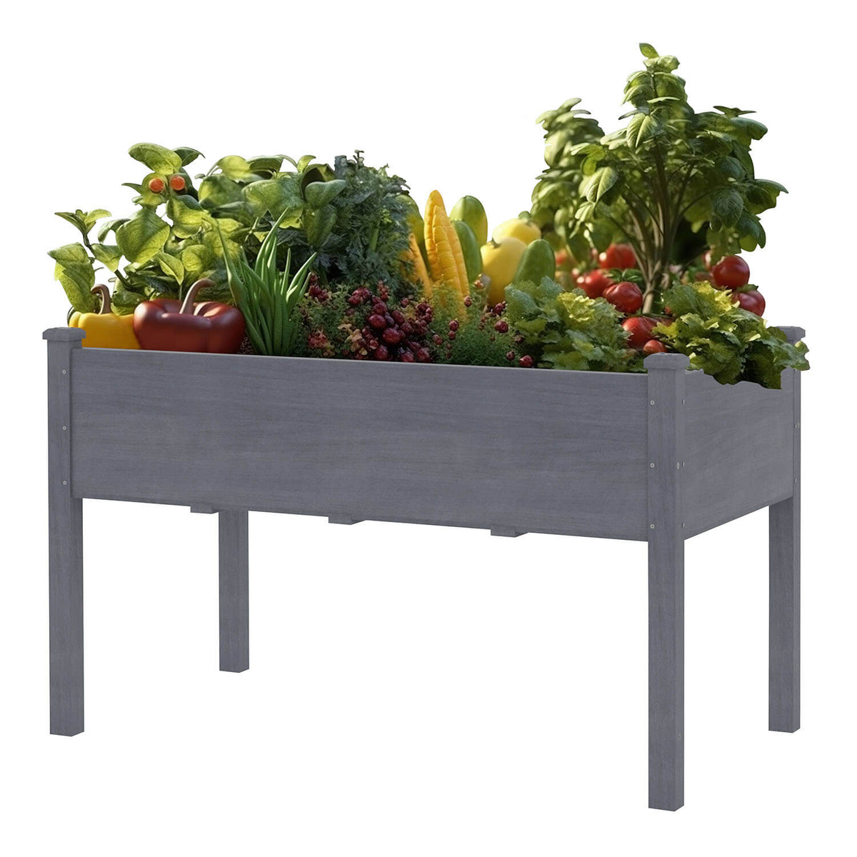 VEIKOUS Elevated Planter Box, Wooden Raised Garden Bed with Drainage Hole, Gray