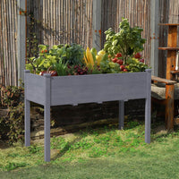 VEIKOUS Elevated Planter Box, Wooden Raised Garden Bed with Drainage Hole, Gray