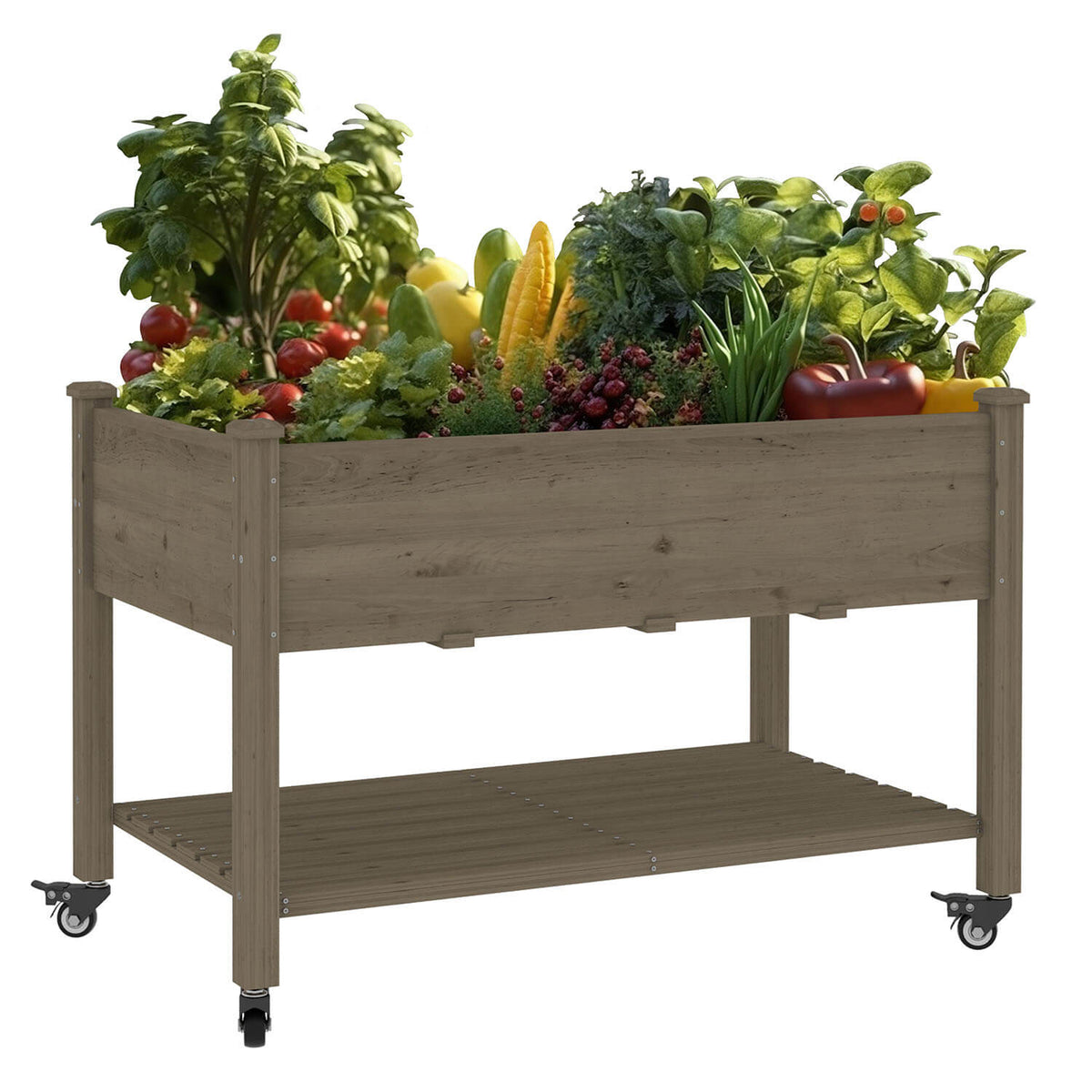 Raised Garden Bed on Wheels, Mocha Brown
