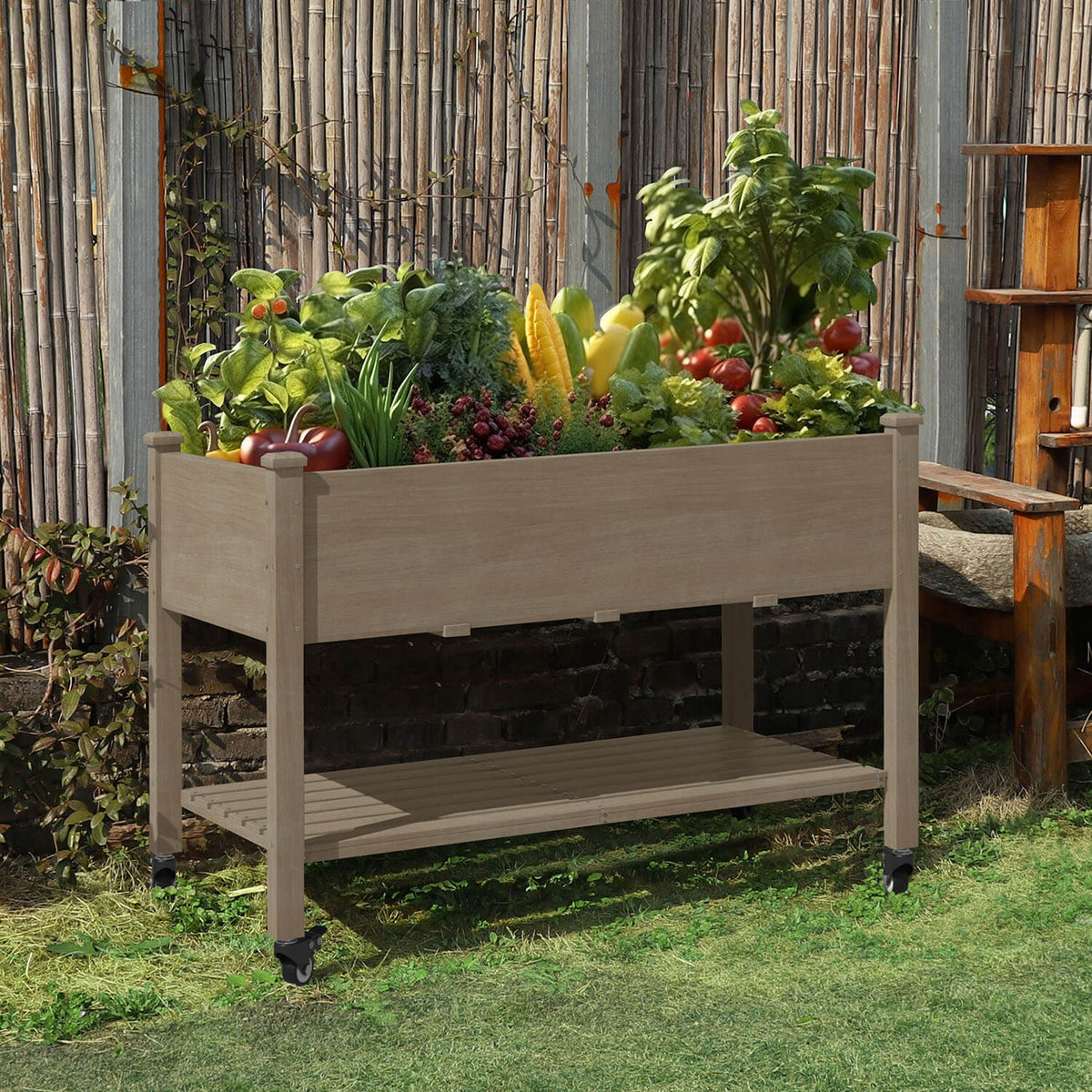 Raised Garden Bed on Wheels, Mocha Brown