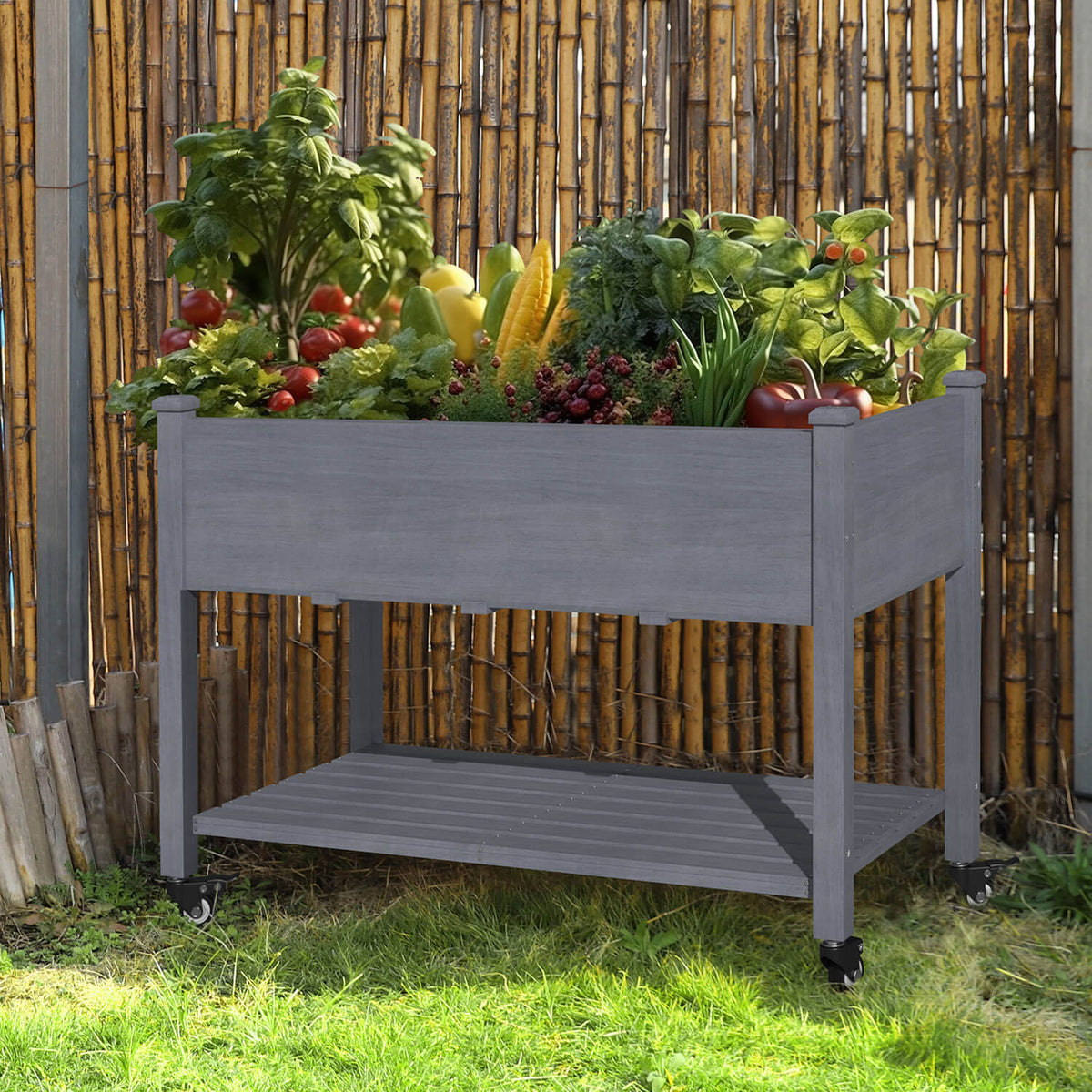 Raised Garden Bed on Wheels, Mocha Brown