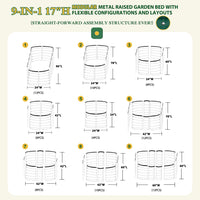 17"H 9 in 1 metal raised garden bed