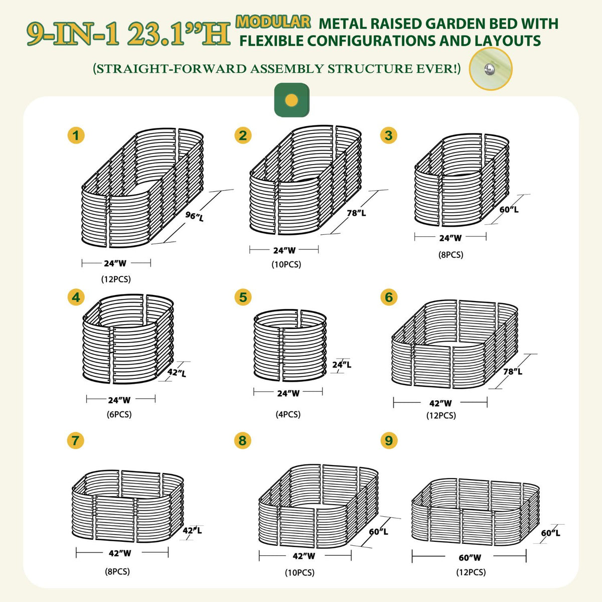 Raised Beds Outdoor for Vegetables, 23in Lightgreen