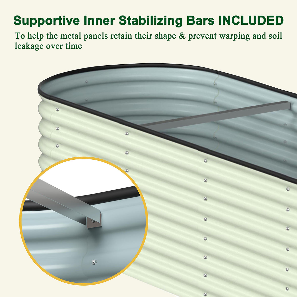 Metal planting platform with supporting rods
