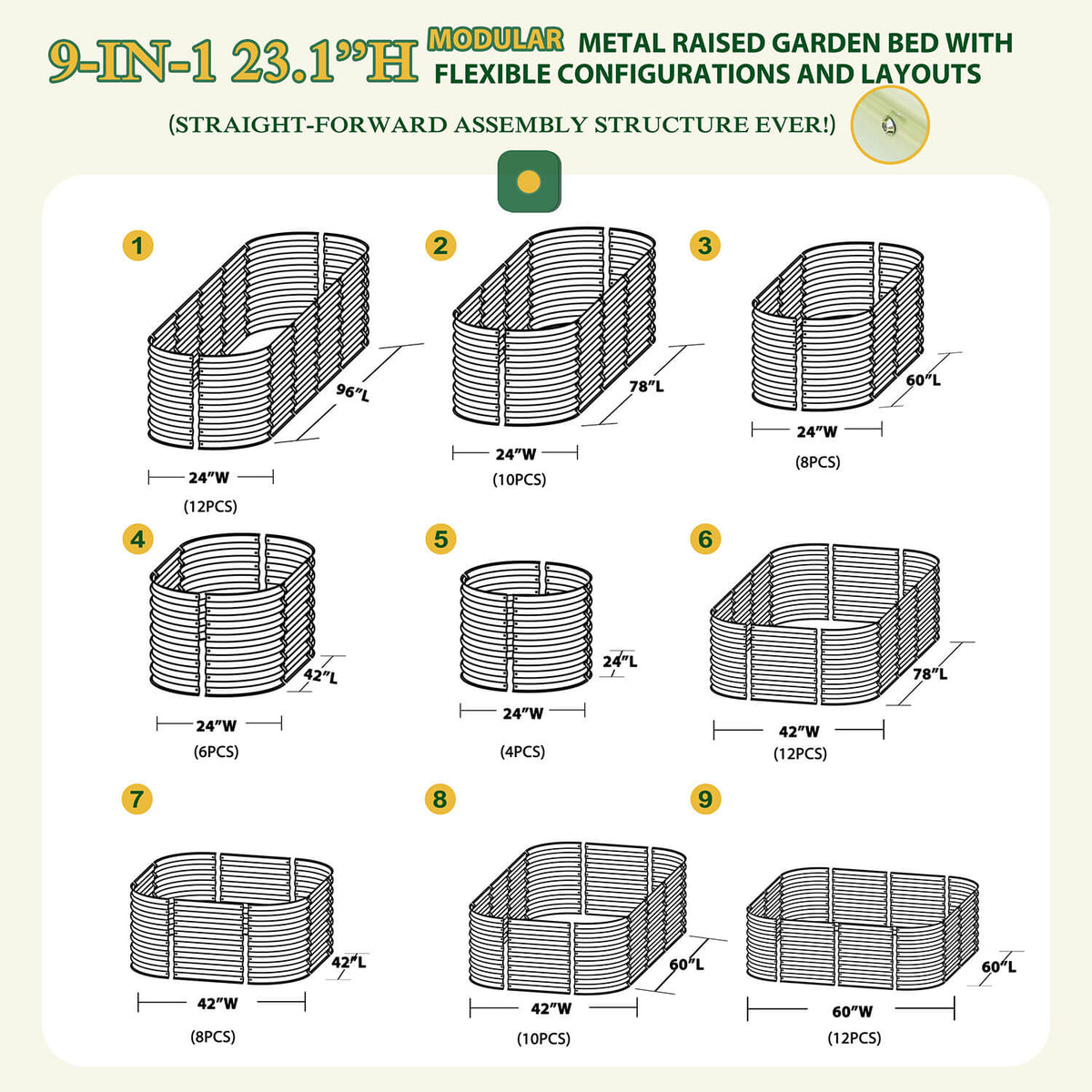 Raised Beds Outdoor for Vegetables, 23in Lightgreen