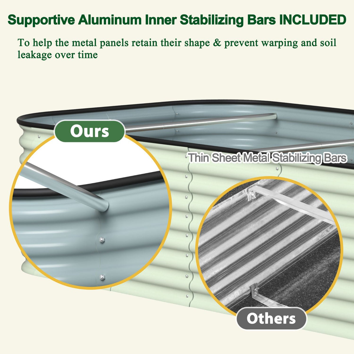 metal garden bed with support rods