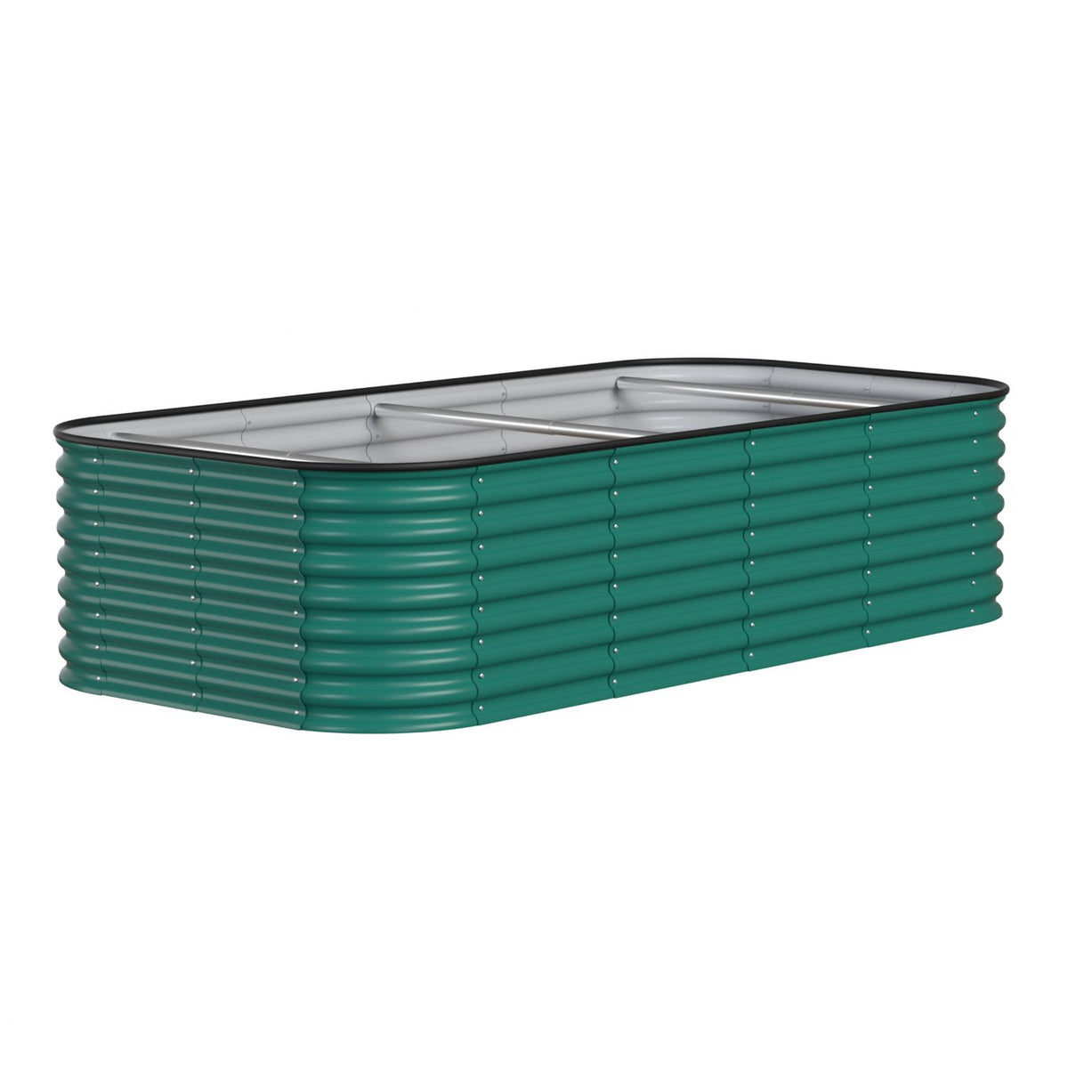 Green metal garden bed 