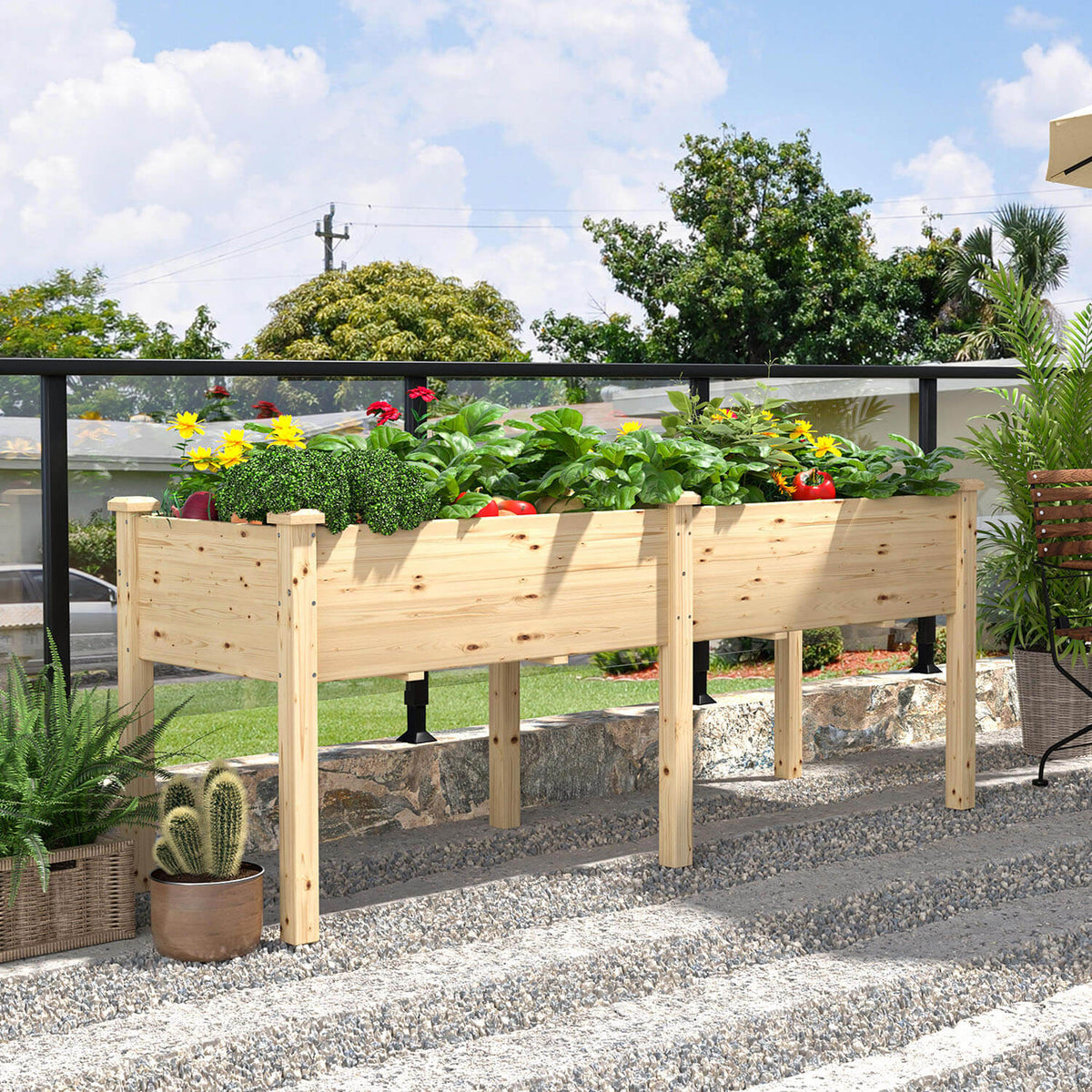 Wood raised planter with legs