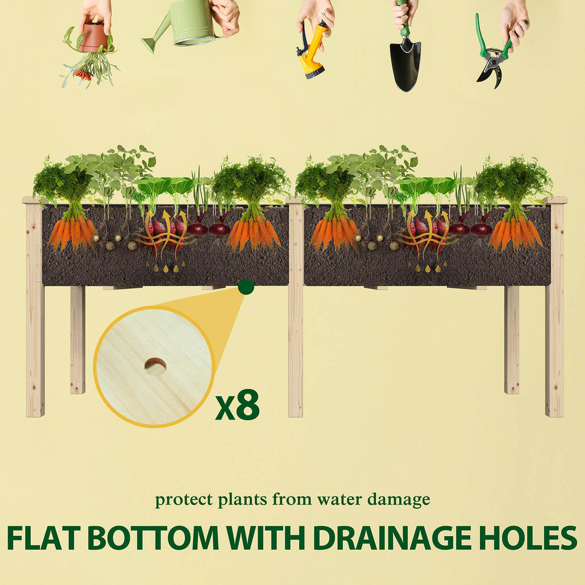 outdoor rectangular planter box with drainge holes