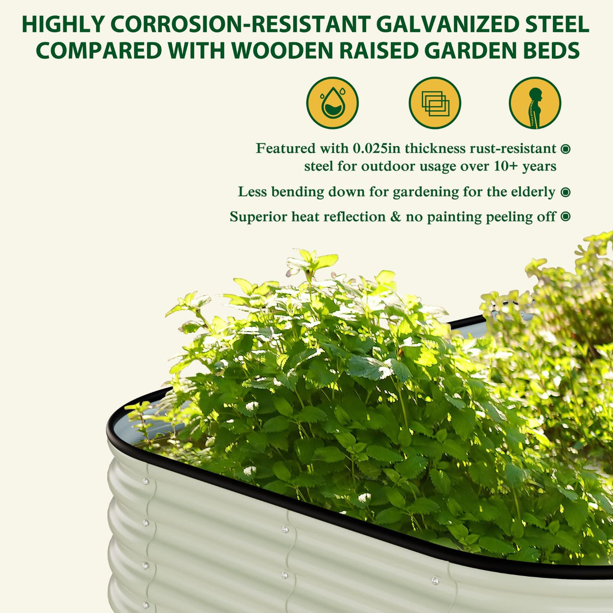 Galvanized Steel Raised Planter Box, Oval