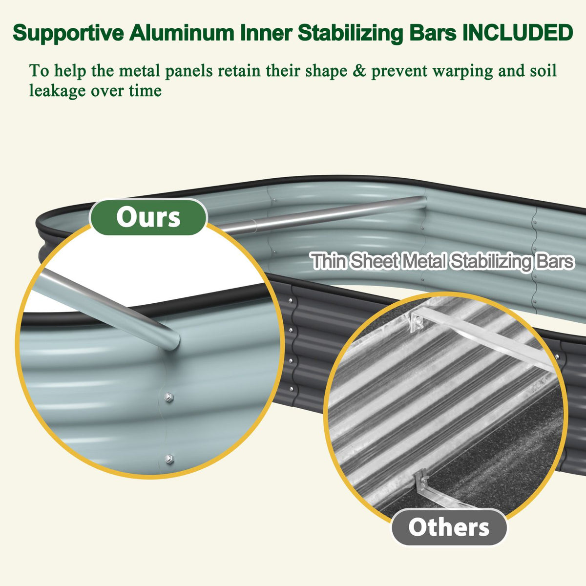Raised Galvanized Garden Bed with Supportive Bars