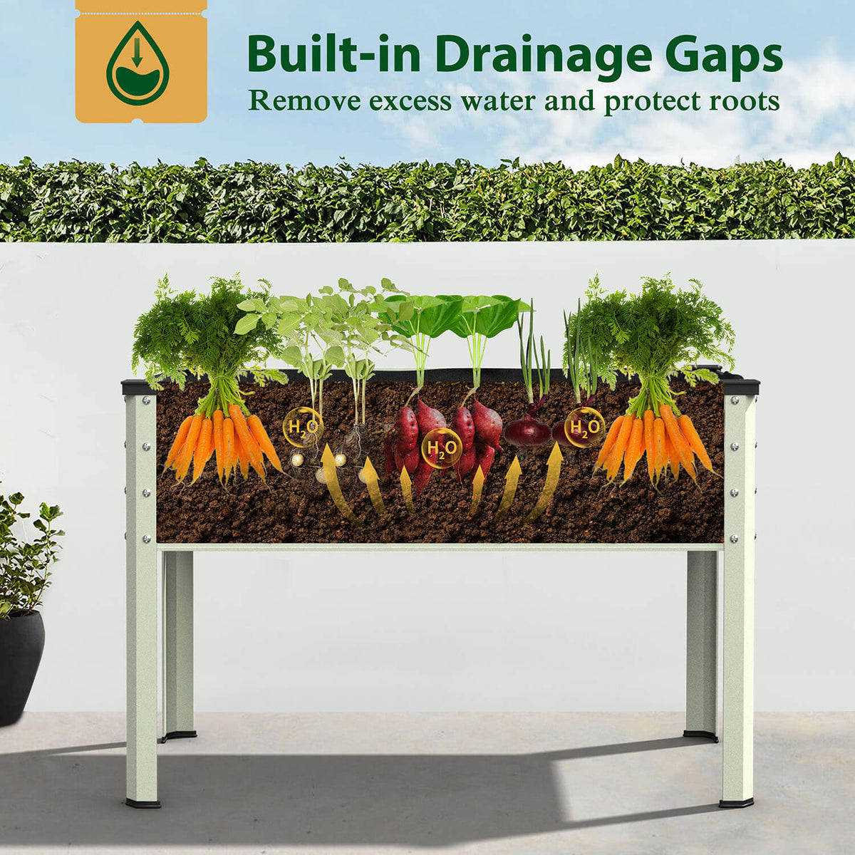 Galvanized Planter with Drainage Gaps