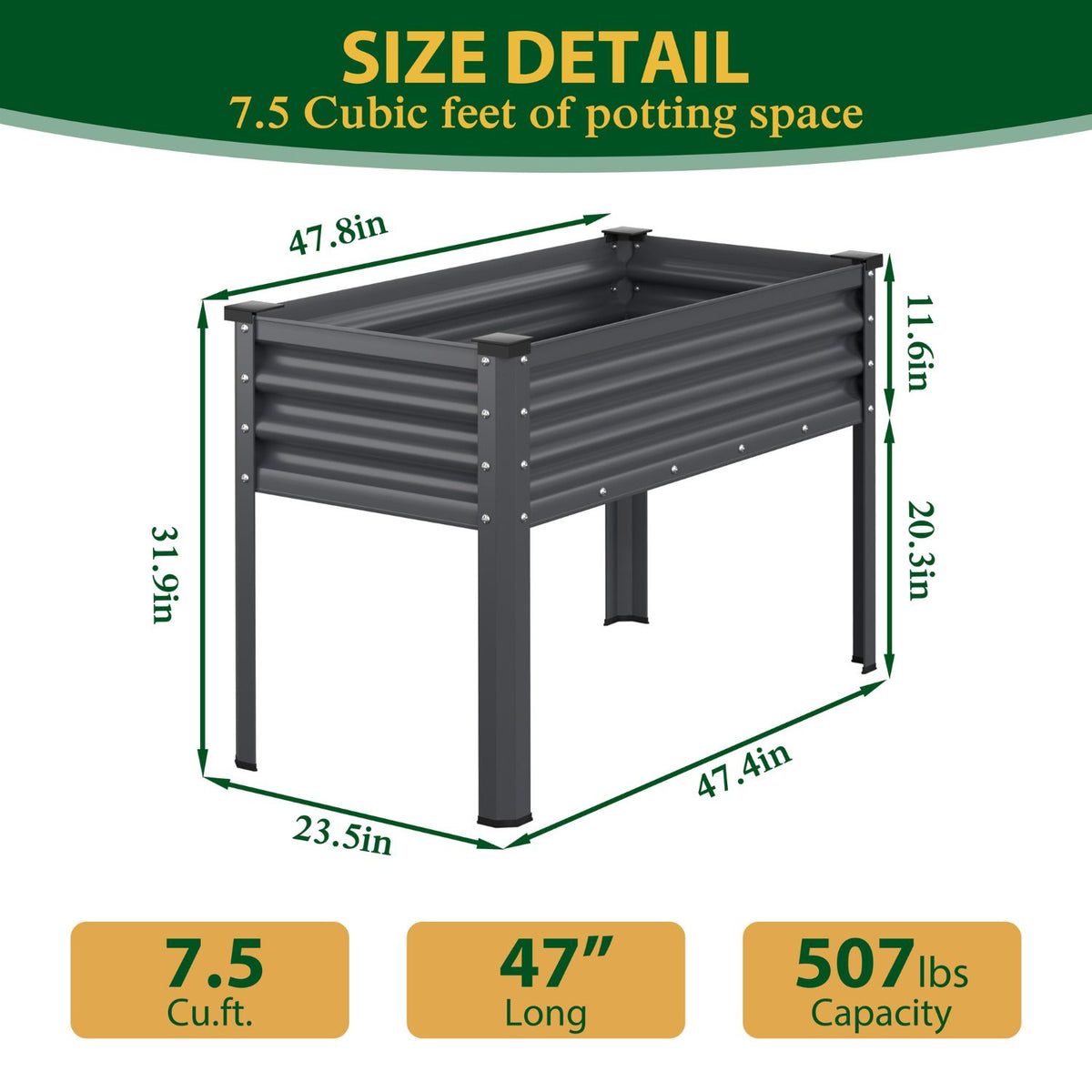 Veikous Raised Garden Bed supports up to 507lbs