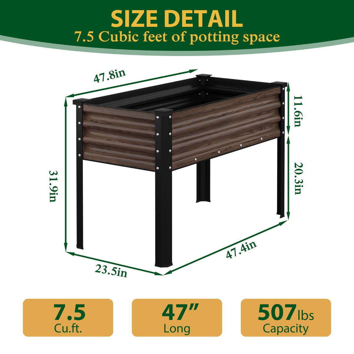 47.4L" X 31.9"W X 31.9"H Steel Raised Garden Bed 