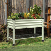 Veikous 33" Tall Planter Box with Legs, Galvanized Raised Garden Bed on Wheels with Shelf for Outdoor Use