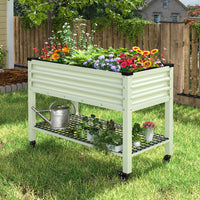 Veikous 33" Tall Planter Box with Legs, Galvanized Raised Garden Bed on Wheels with Shelf for Outdoor Use